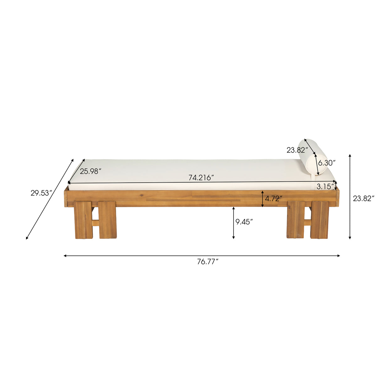 Teak Finish Acacia Wood Daybed with Cream Cushion