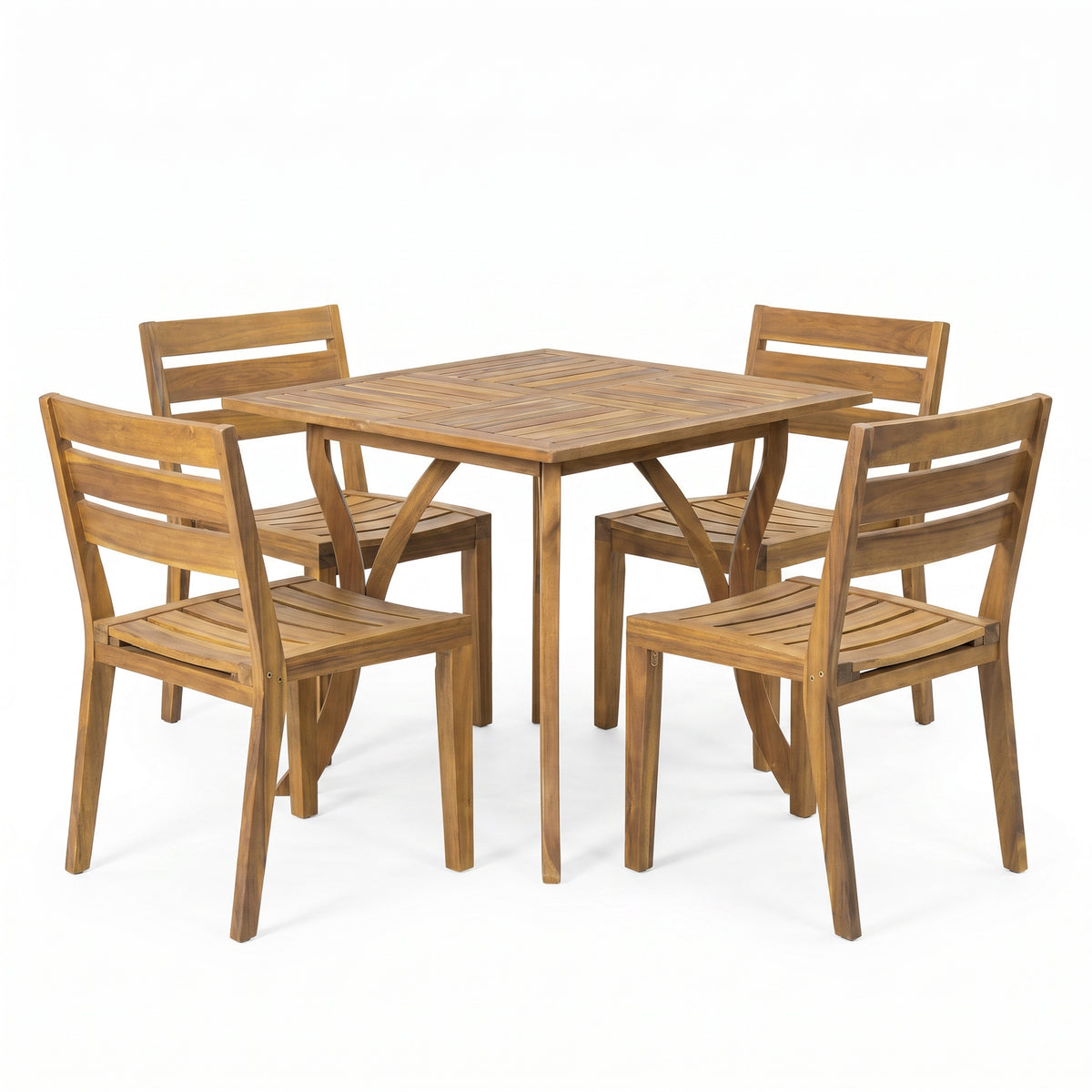 Outdoor 5 Pieces Acacia Wood Dining Set, Teak