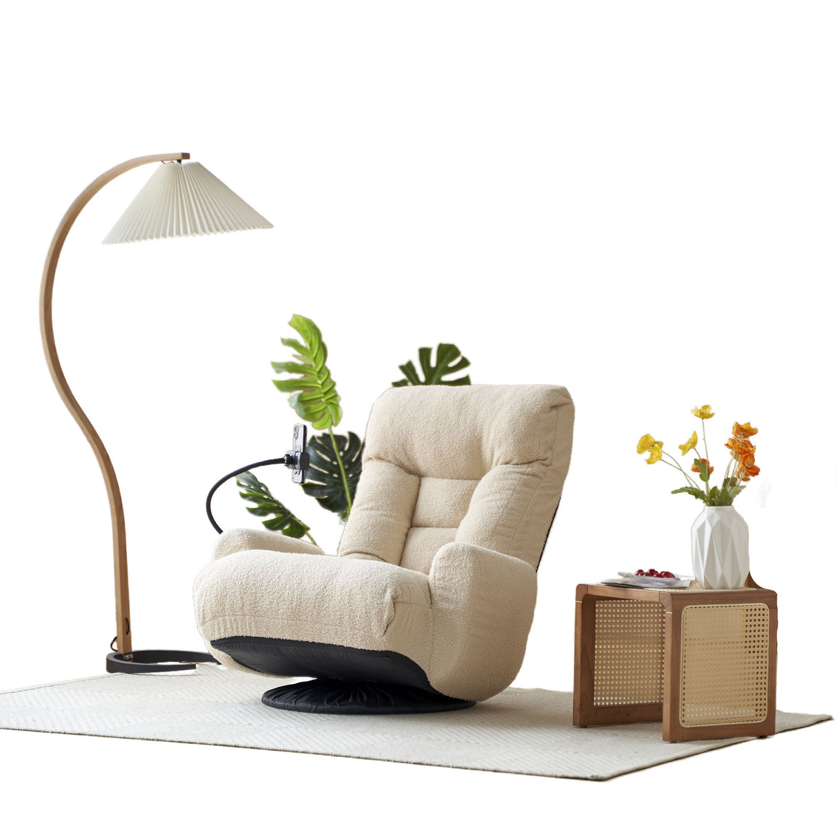 Adjustable Swivel Lounge Chair With 360 Degree Rotating Seat And Headrest Support