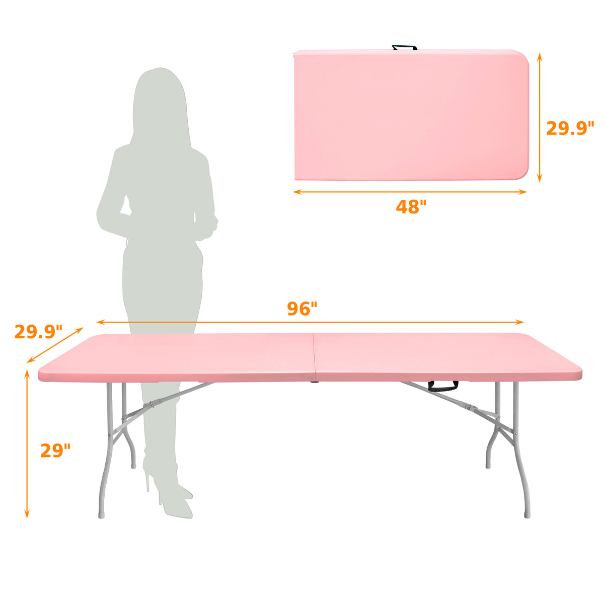 8ft Outdoor Folding Table with Waterproof HDPE Top and Steel Frame - White