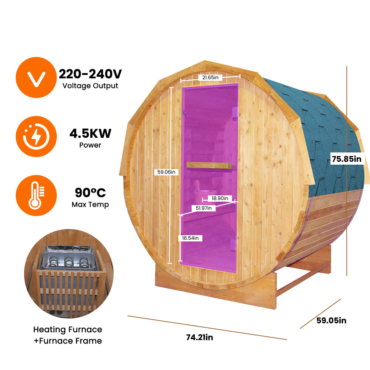 Traditional Cylindrical Stove Double Sauna Room