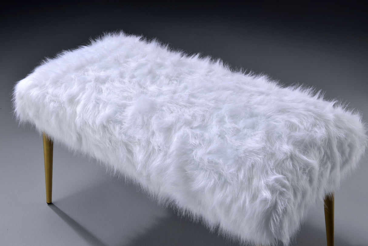 Bagley II - Faux Fur Bench - White / Gold - Best Buy Furniture
