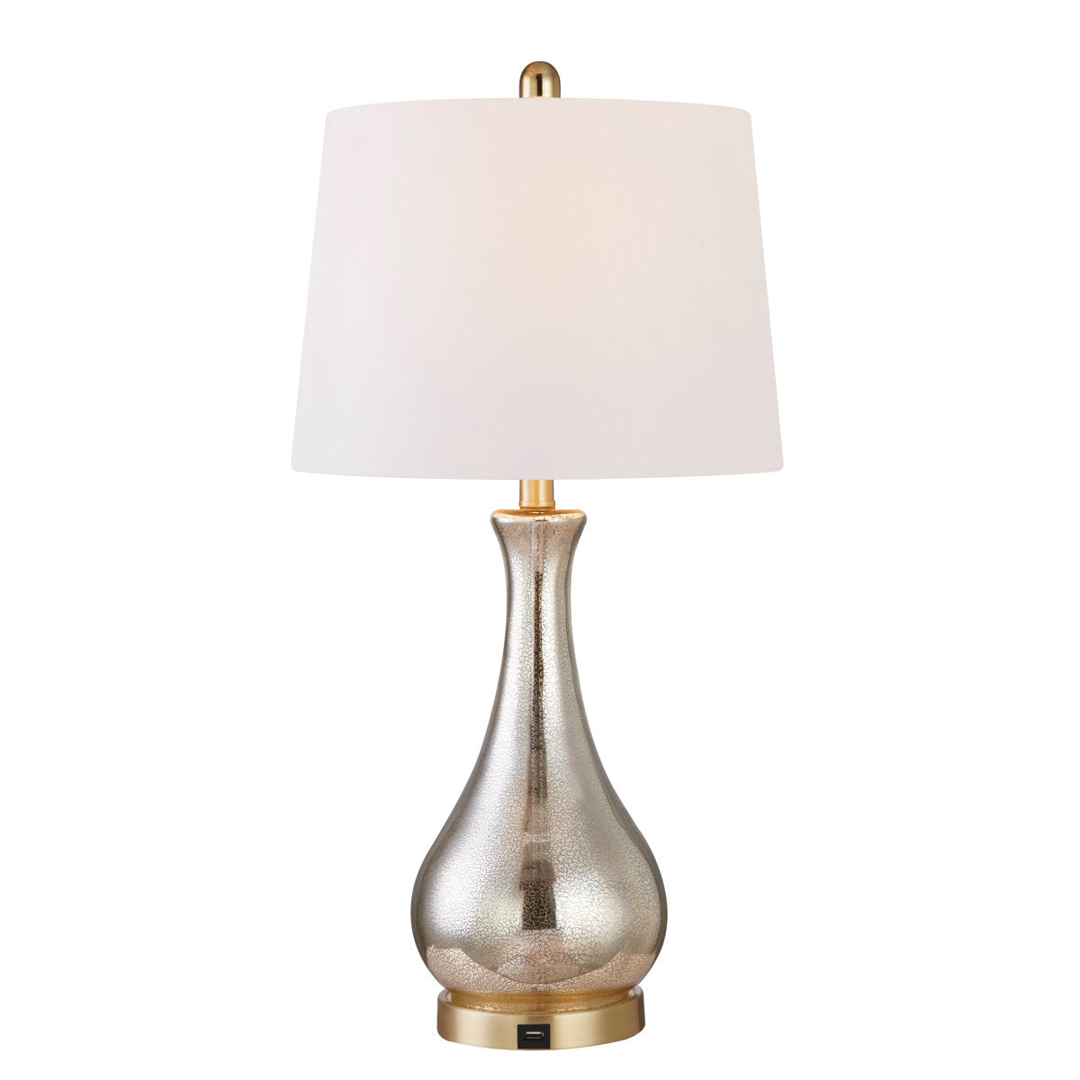 26" Modern Glam Table Lamp, Antique Brass and Glass, 3-Way Dimmable