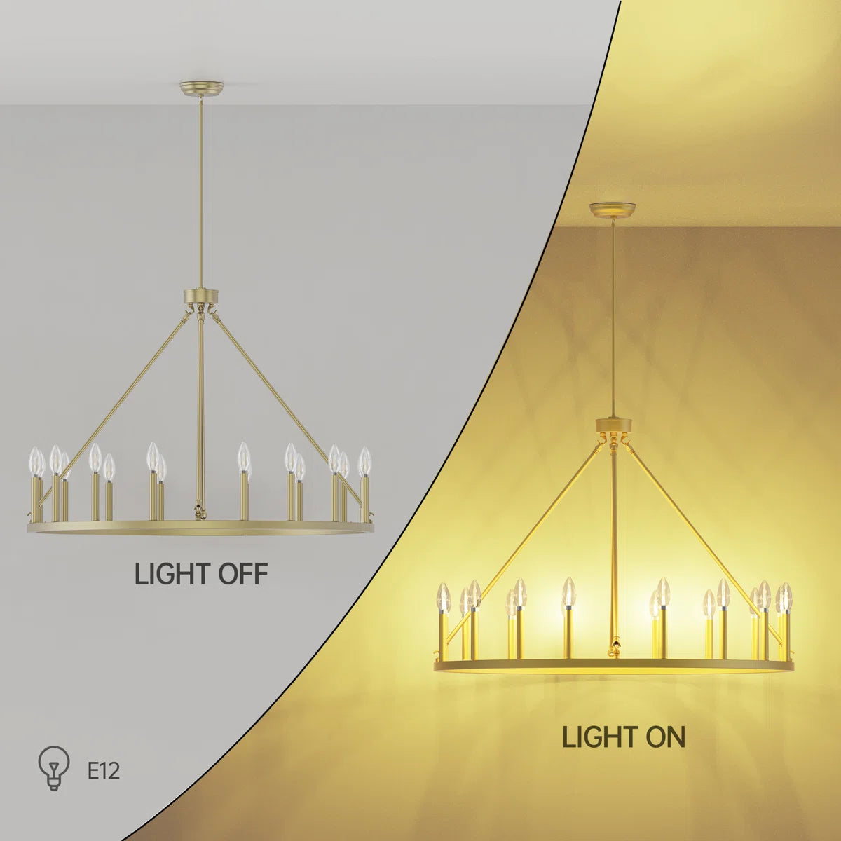 16-Light Wagon Wheel Chandelier, 39.3-Inch, Gold Metal Candle-Style