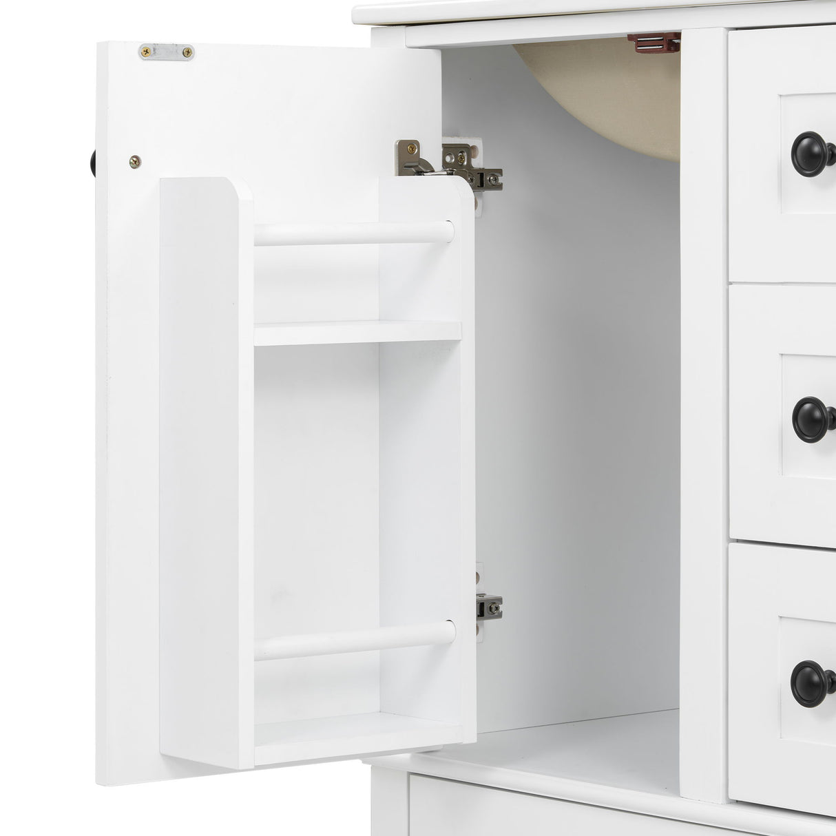 Bathroom Vanity With Integrated Basin, Soft Close Drawers, Door Mounted Double Layer Shelf