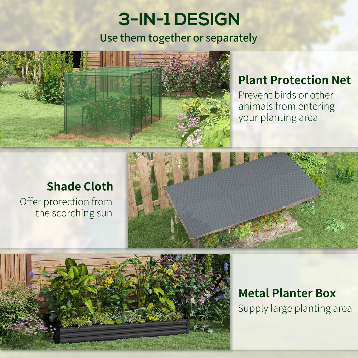 Outsunny Galvanized Raised Garden Bed with Crop Cage and Shade Cloth