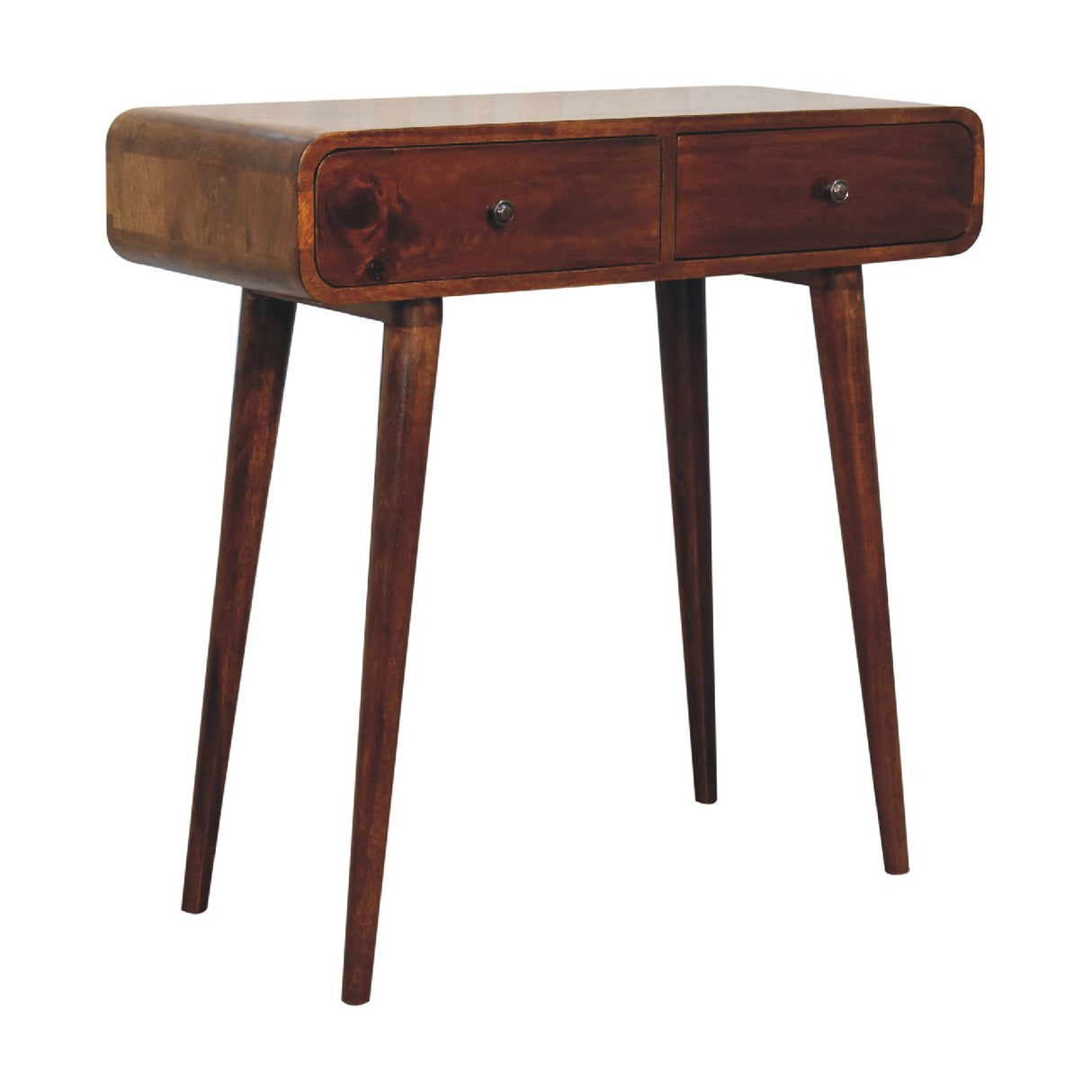 Solid Wood Chestnut Curved Hallway Table, 2-Drawers, Nordic Legs