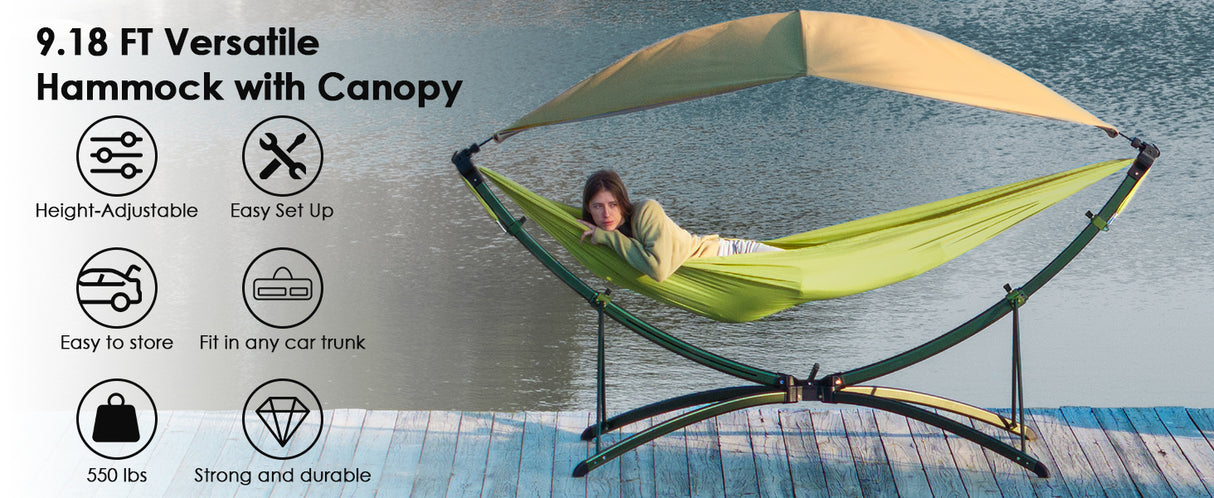 Portable Outdoor Hammock with Quick-Fold Stand and Adjustable Sunshade
