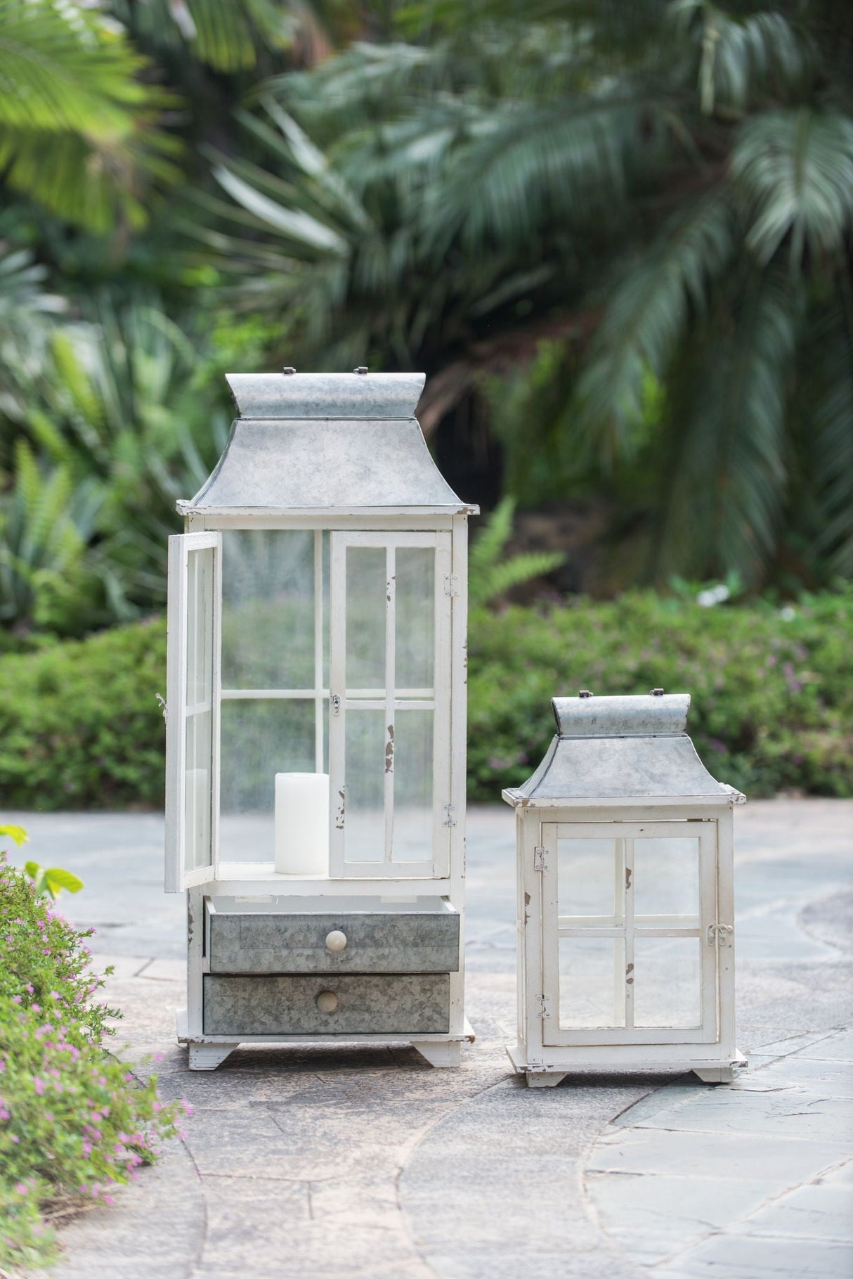 Wooden Candle Lantern Decorative Hurricane Holder - Ivory