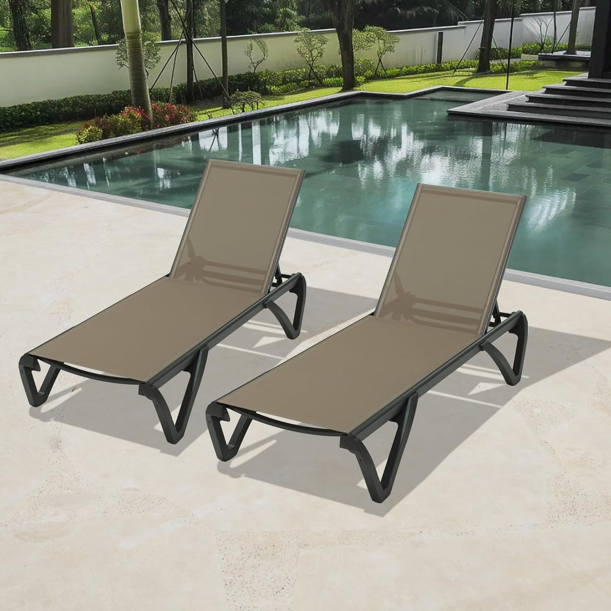 Pool Lounge Chairs Set of 2 with Adjustable Positions and Wheels