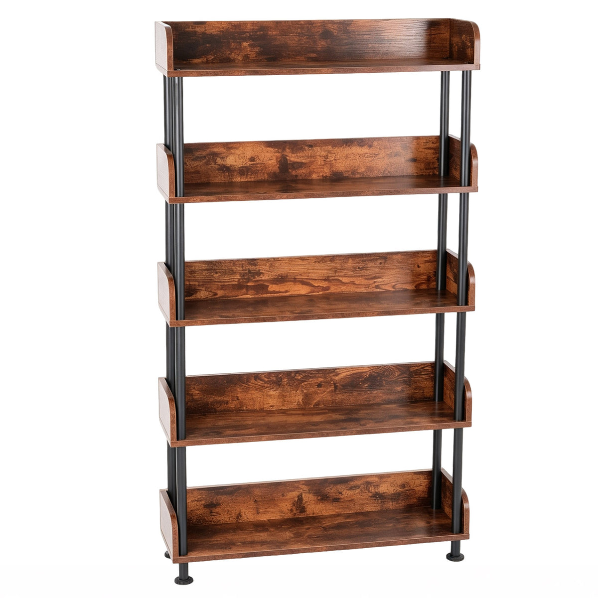 5-Tier Industrial Bookshelf, Open Rustic