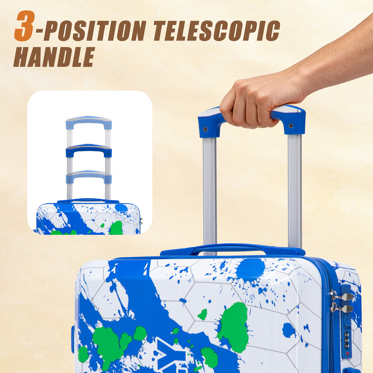 3-Piece PC Spinner Wheel Luggage Set in Blue