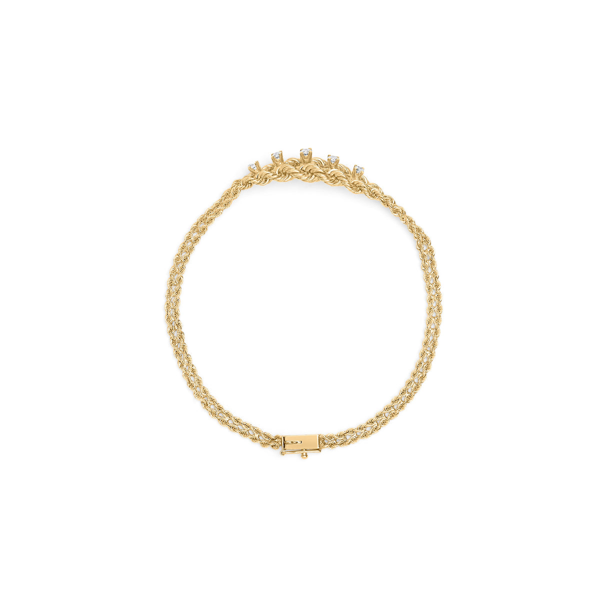 10K Yellow Gold 1/4 Cttw Round-Cut Diamond Basket Weave Rope Chain Style 7" Bracelet (H-I Color, I1-I2 Clarity)