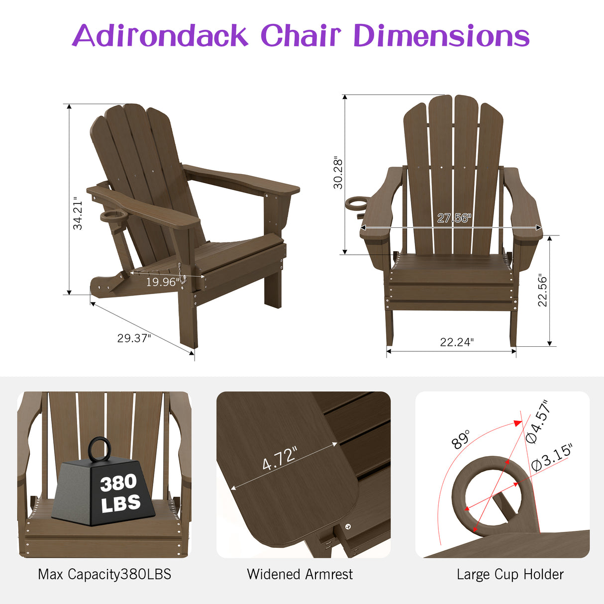 Adirondack Chairs Set of 2 with Cup Holder - Brown HDPE Outdoor Chairs