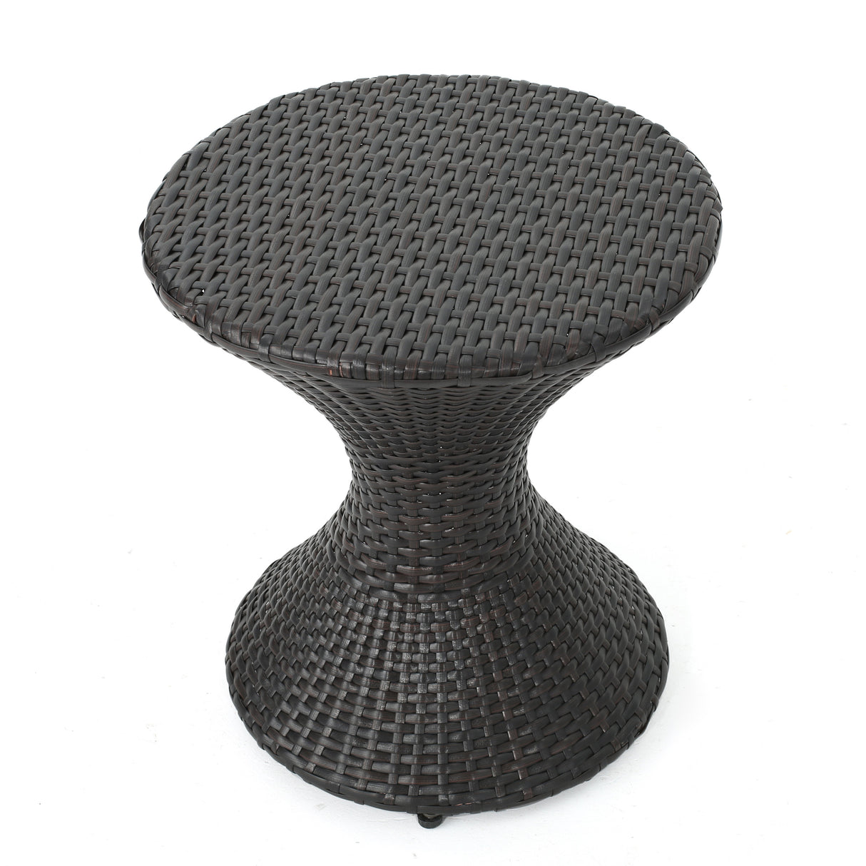 Outdoor 16-Inch Multi-Brown Wicker Hourglass Side Table