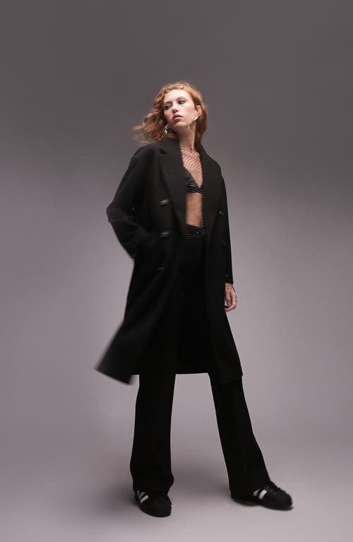 Topshop Double Breasted Long Coat in Black, Size 4 Us
