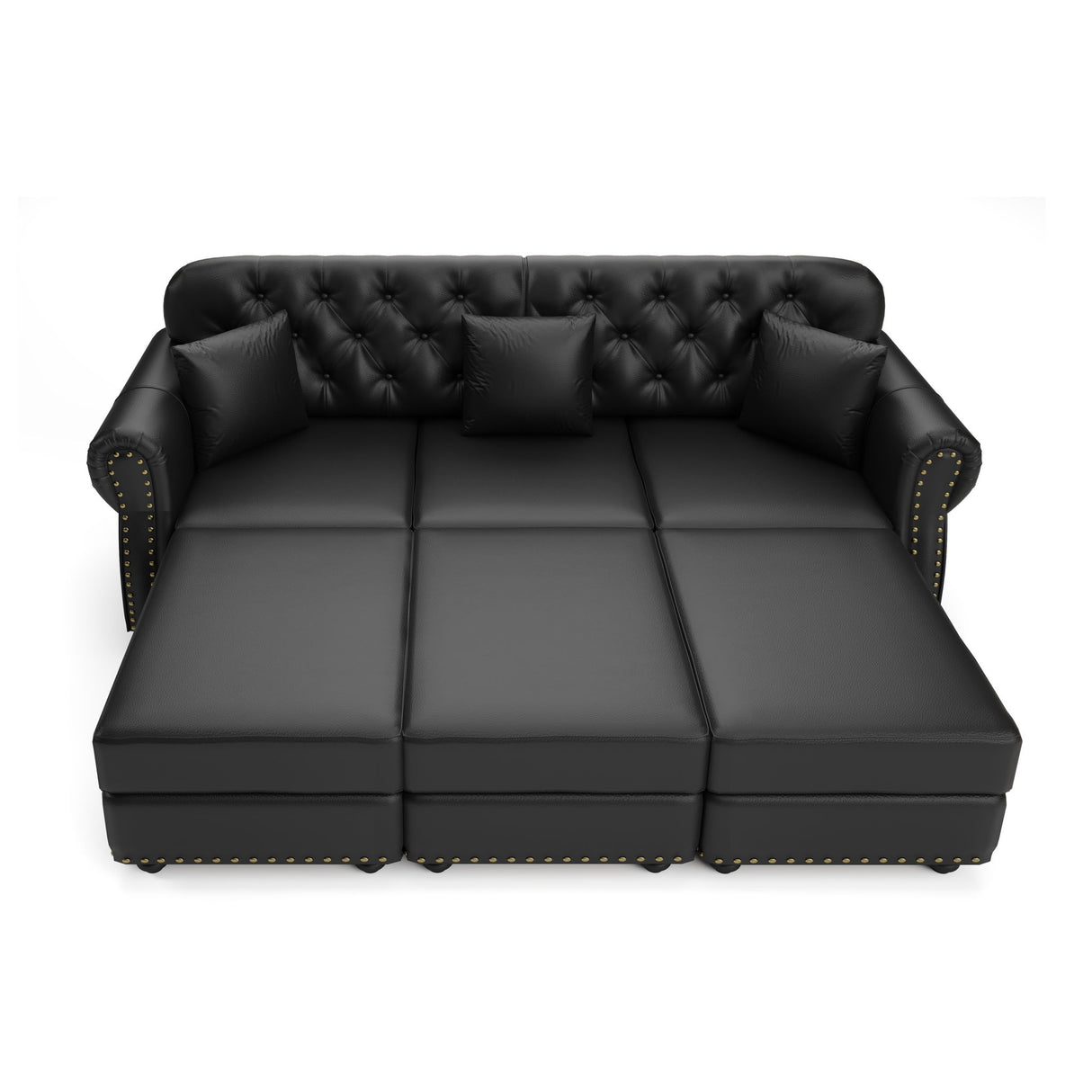 Upholstered Sofa With Nailhead Trim, Rolled Armrests With Ottoman