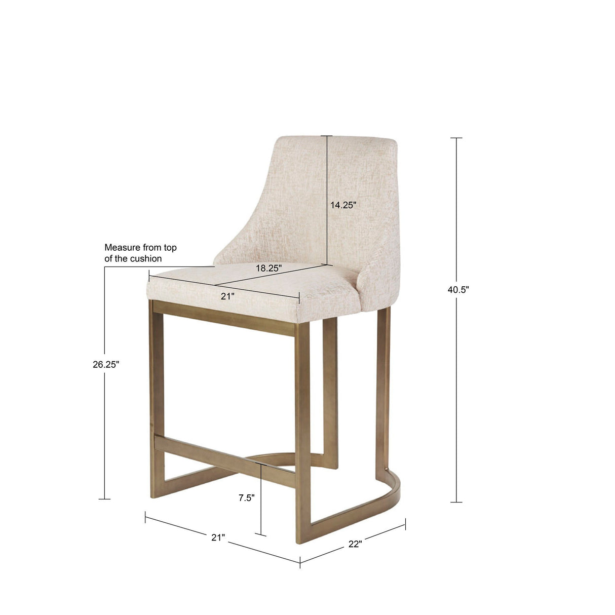 Upholstered Counter Stool With Metal Base - Cream