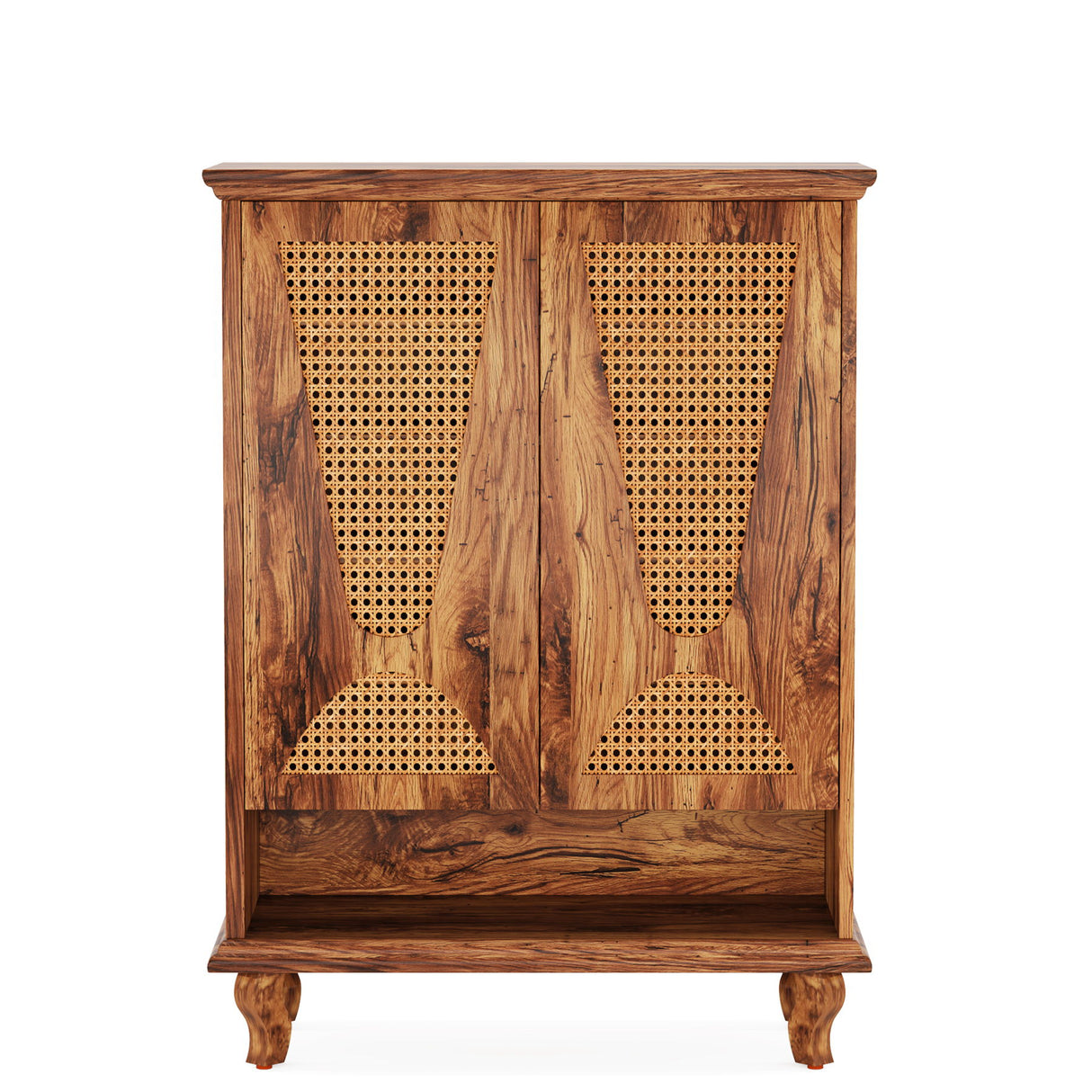 Shoe Cabinet With 5 Tier Freestanding Organizer, Ventilated Doors - Natural Wood