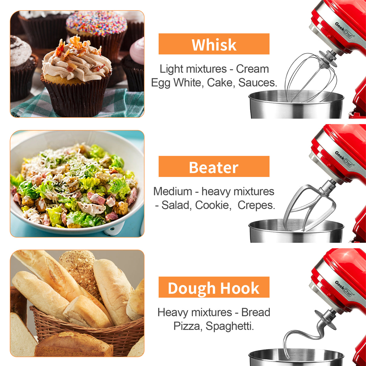 Geek Chef Electric Stand Mixer, 4.8QT 12 Speeds Tilt-Head Food Mixer