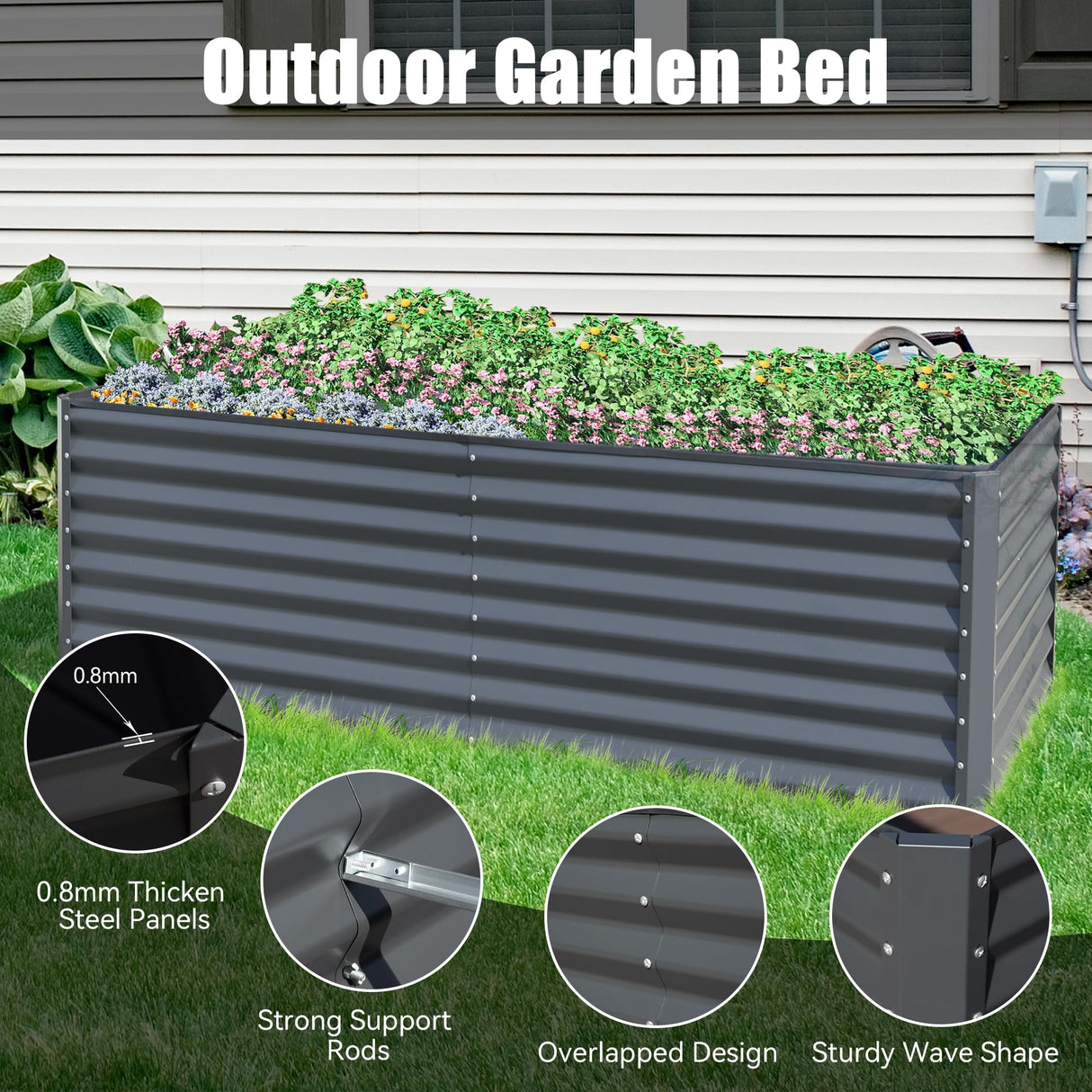 8x4x2 Ft Galvanized Raised Garden Bed