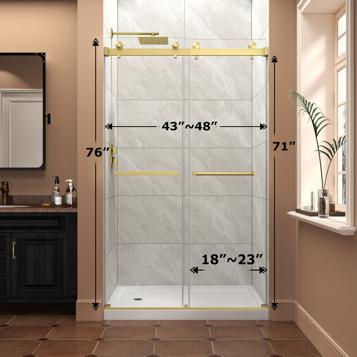 43"-48" W x 76" H Brushed Frameless Shower Door