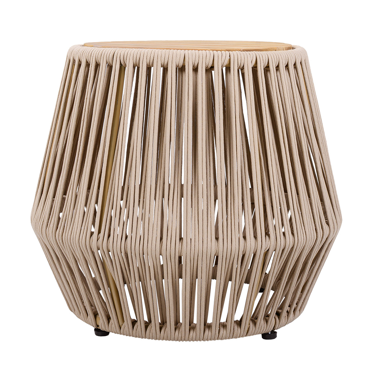 Acacia Wood Side Table with Beige Rope Base