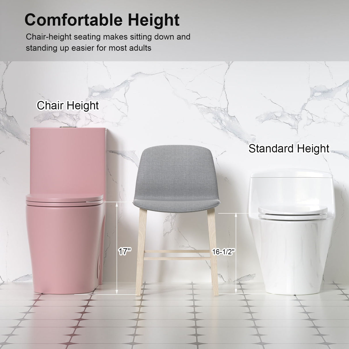 1 Piece Toilet With Tornado Flush, Dual Flush, And ADA Height Comfort Chair