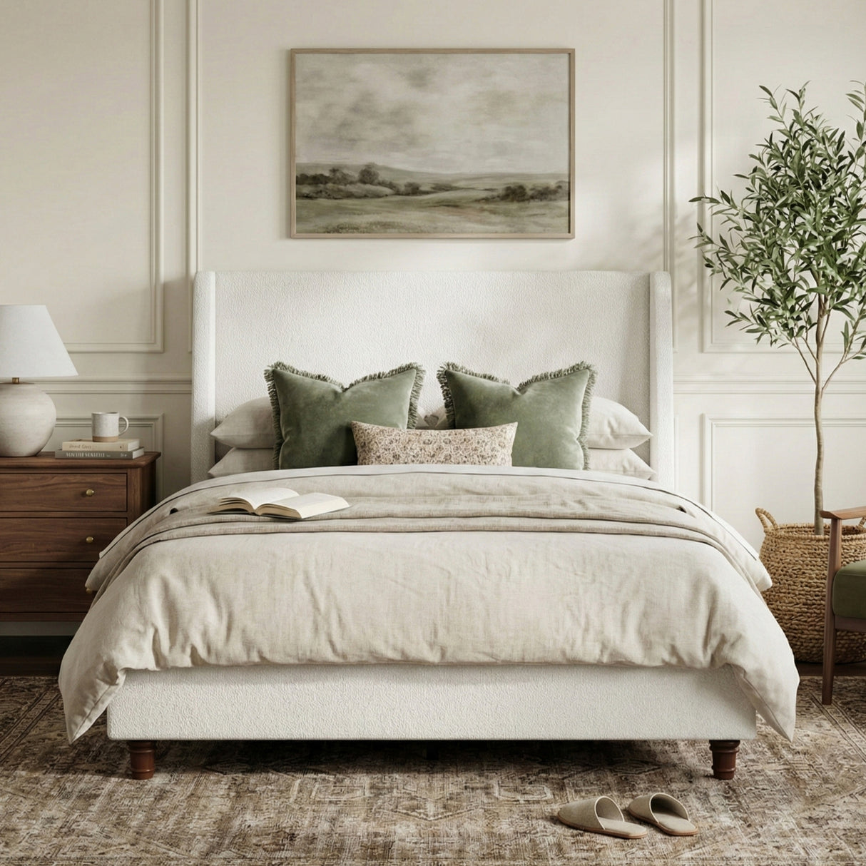 52.7" Tall Wingback Upholstered King Size Platform Bed Frame