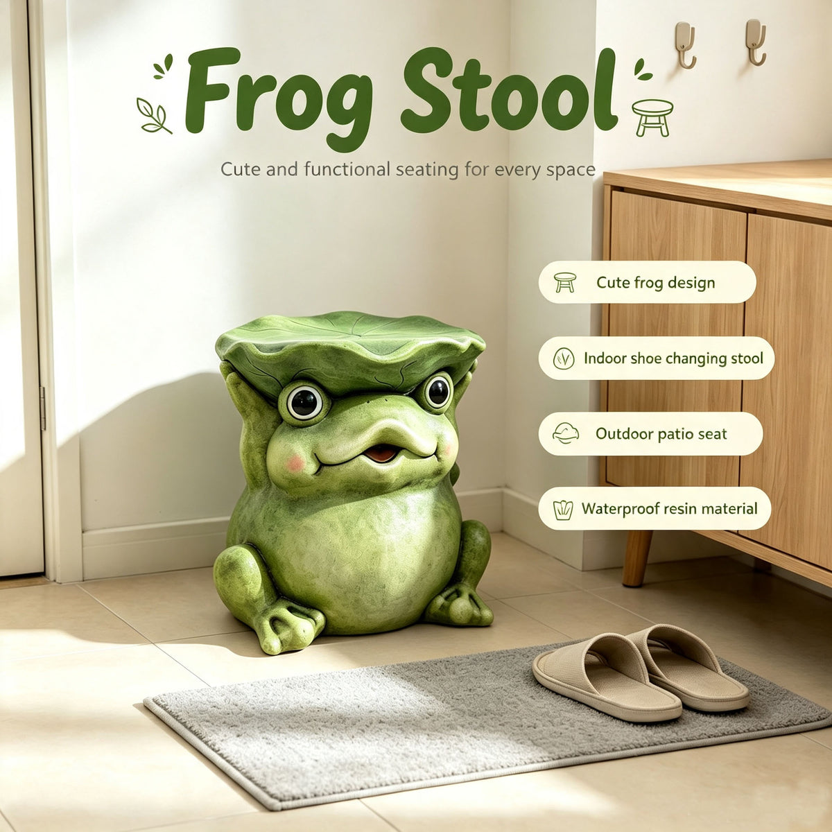 12'' Cute Frog Statue With Lotus Leaf Hat