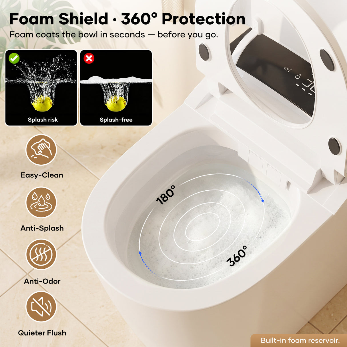 Fully intelligent toilet household fully automatic flip cover built-in foam shield zero water pressure flushing super swirl syphon toilet IPX4 waterproof