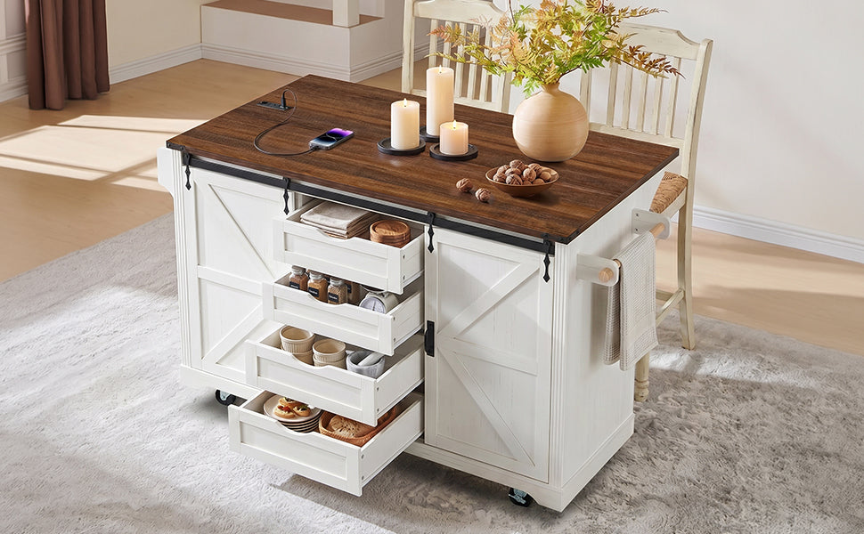 K&K 72" Farmhouse Kitchen Island with Fridge Storage Space