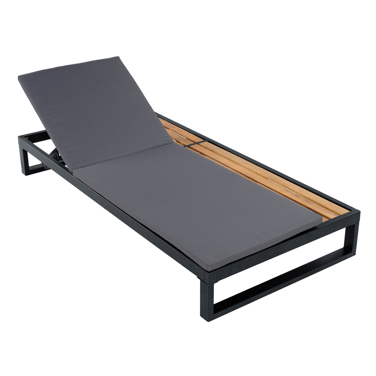 Black Iron & Teak Finish Chaise Lounge Set