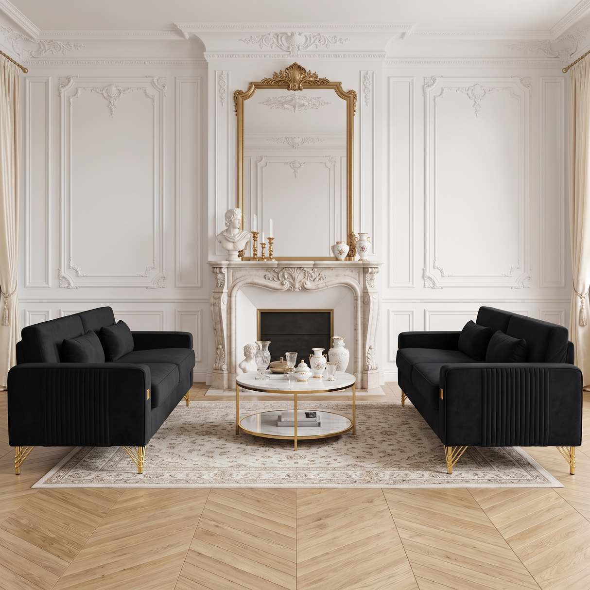 Black Velvet 2-Piece Sofa Set