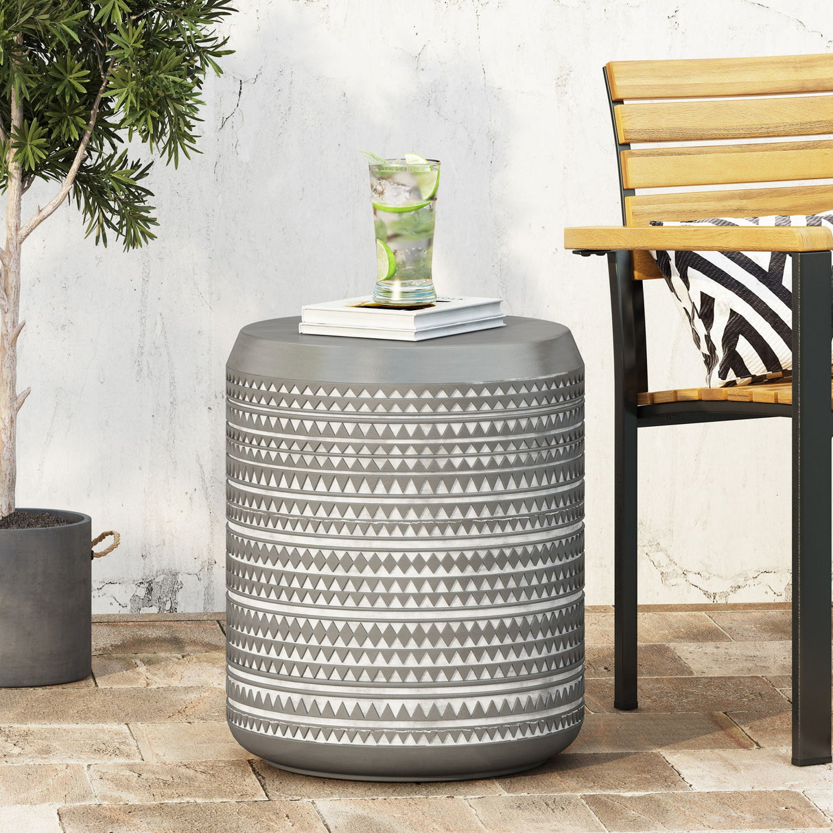 Outdoor Side Table With Cylindrical Shape - White - Best Buy Furniture