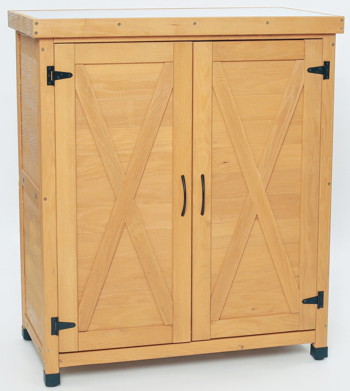 Potting Bench with Storage Cabinet and Metal Table Top for Outdoor Patio