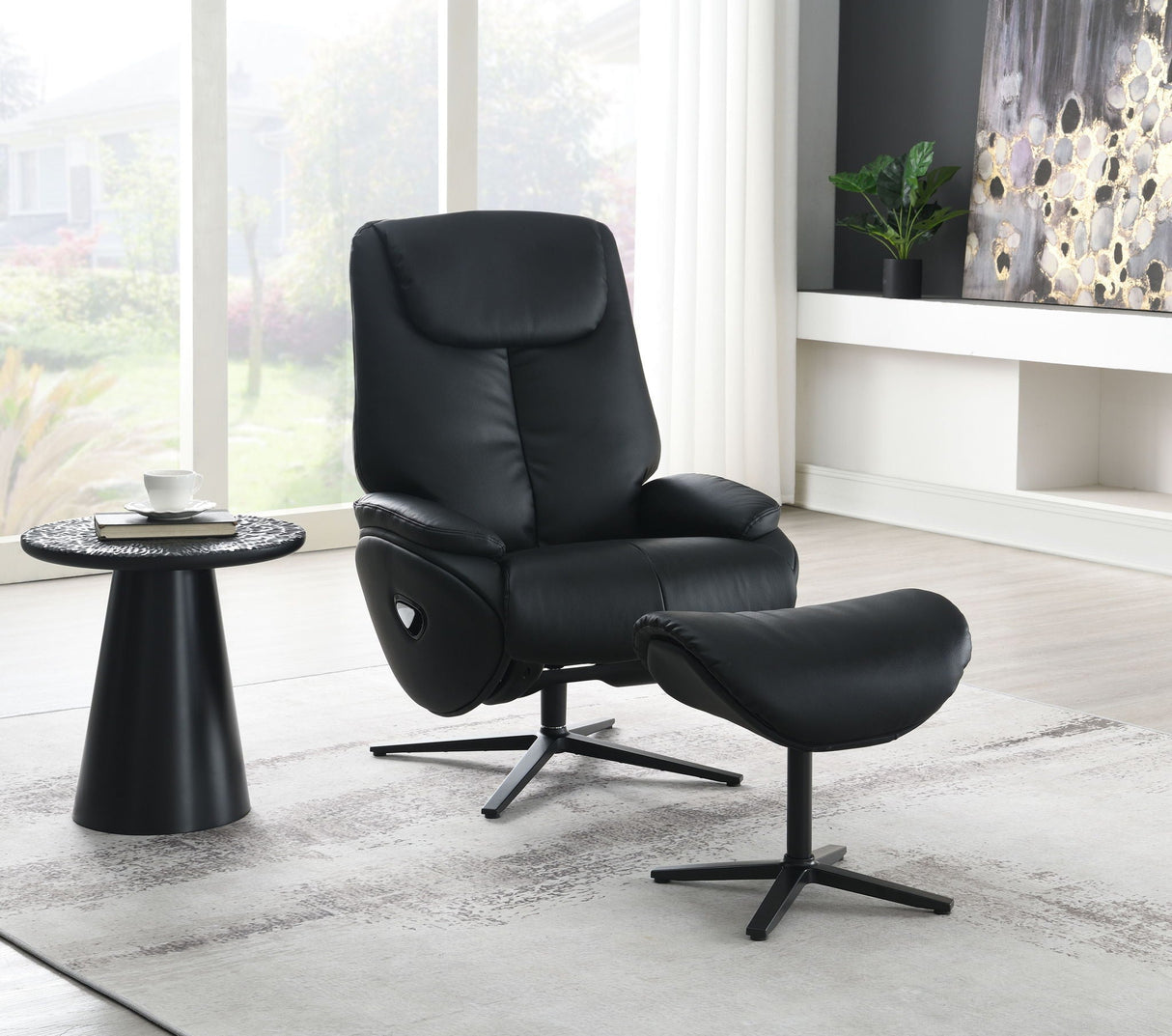 Labotina - Top Grain Leather Accent Chair With Swivel & Ottoman - Black - Best Buy Furniture