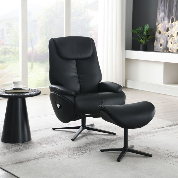 Labotina - Top Grain Leather Accent Chair With Swivel & Ottoman - Black - Best Buy Furniture