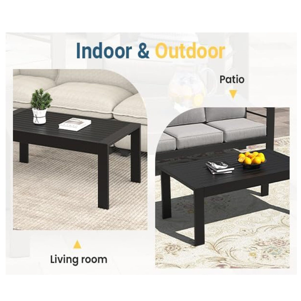 All-Weather Outdoor Coffee Table With Wood-Look Top