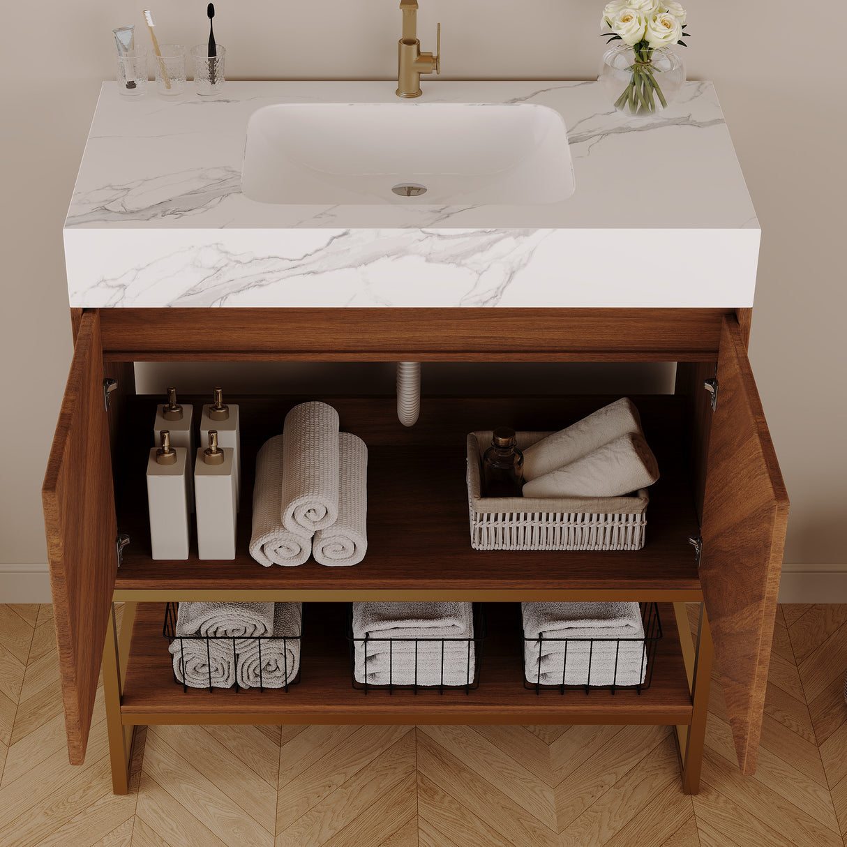 29.9" Modern Free-standing Bathroom Vanity with Ceramic Sink
