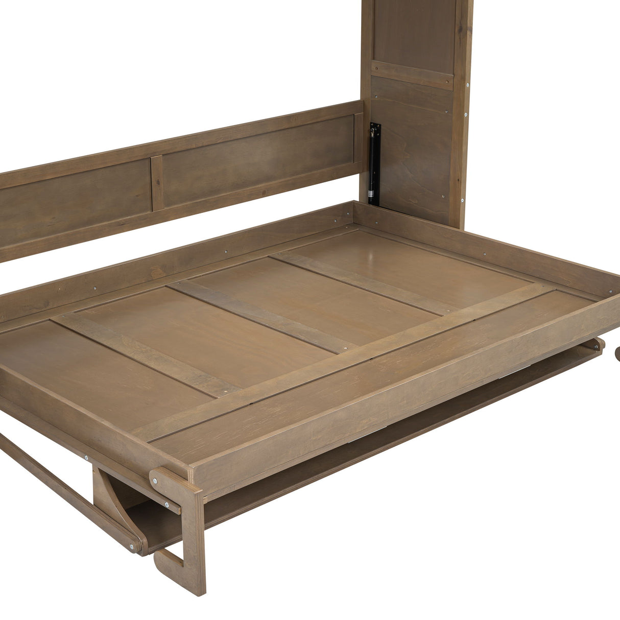 Full Size Murphy Bed With Wardrobe, Drawers, And Open Shelves - Wood
