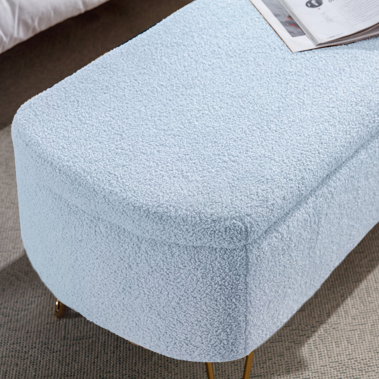 Storage Ottoman Bench For End Of Bed Legs, Modern Camel Faux Fur Entryway Bench Upholstered Padded With Storage For Living Room Bedroom