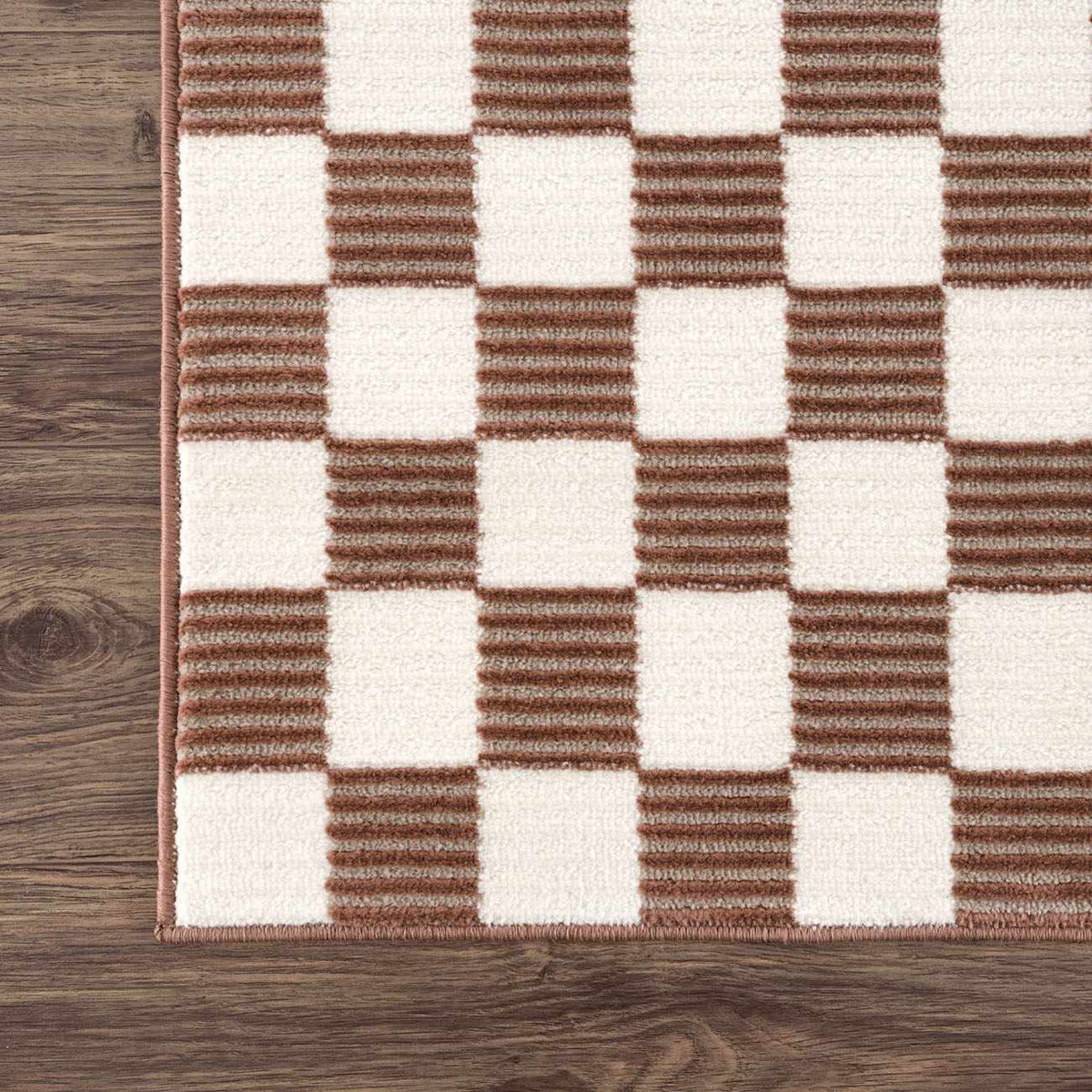 Kaysar Brown Checkered Washable Area Rug