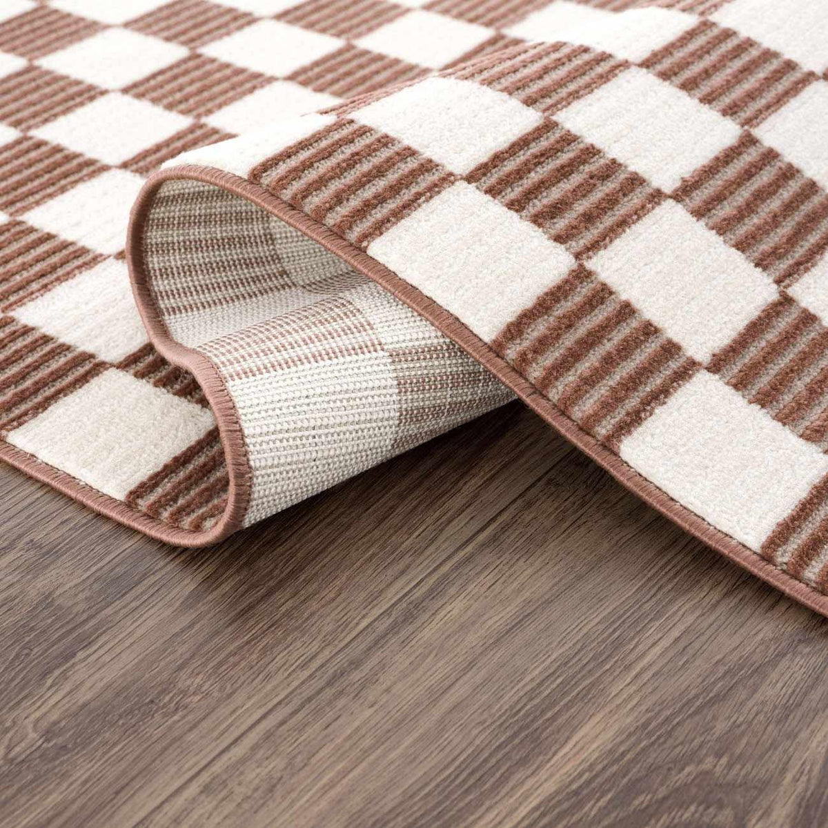 Kaysar Brown Checkered Washable Area Rug