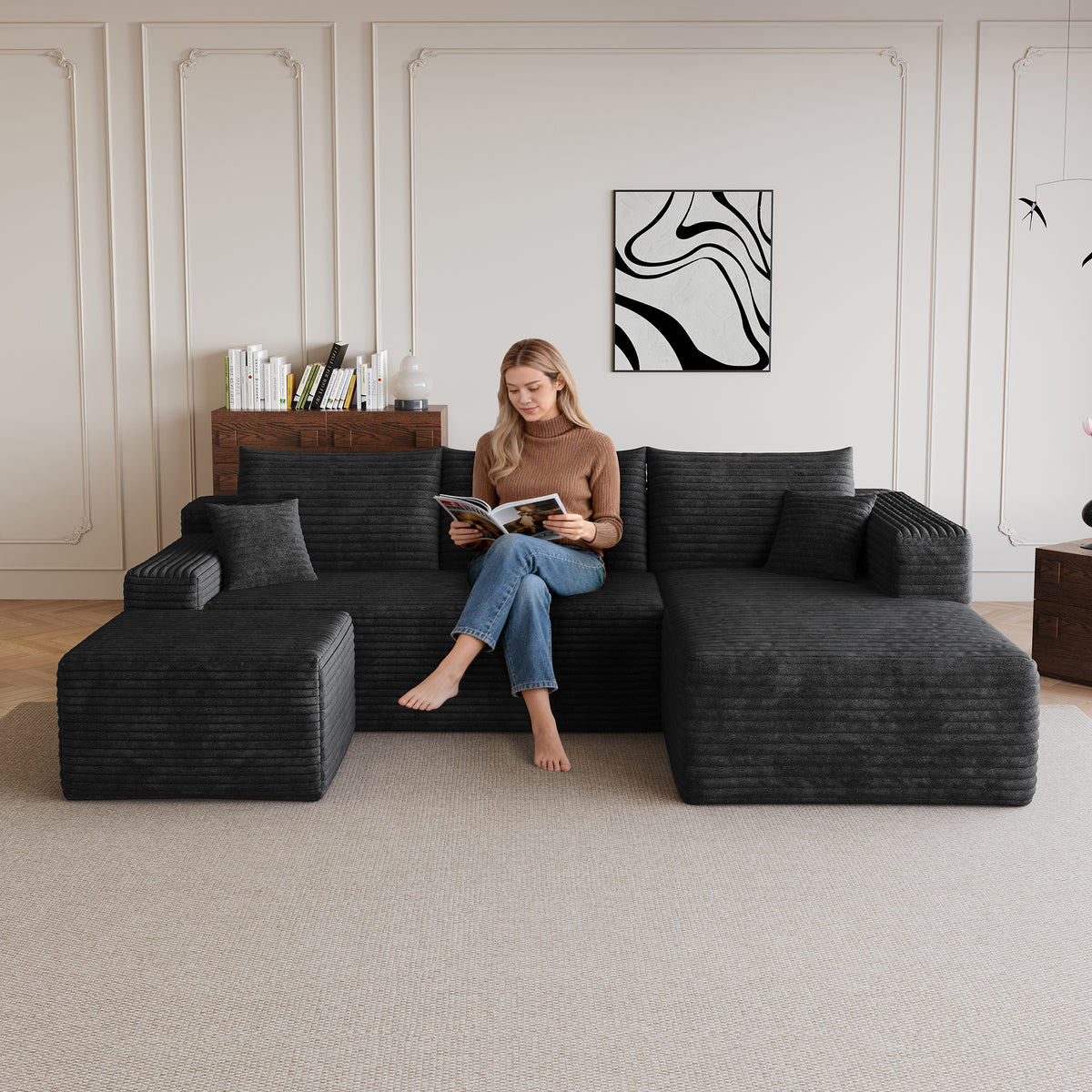 95" Cloud Sectional Sofa with 1 Ottoman