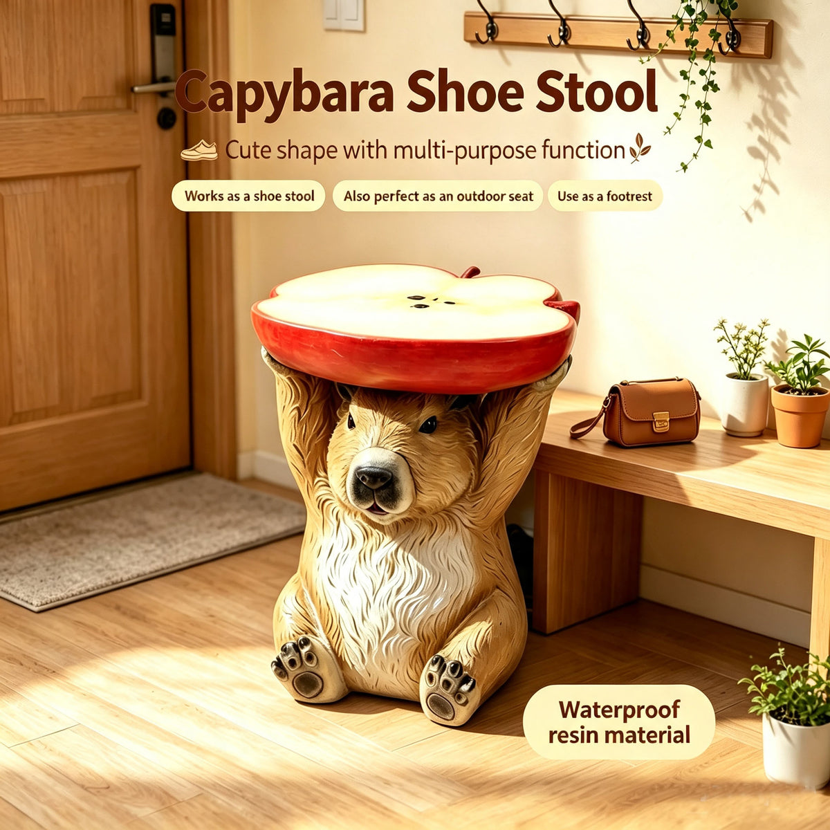 14" Capybara Holding Apple Slice Stool