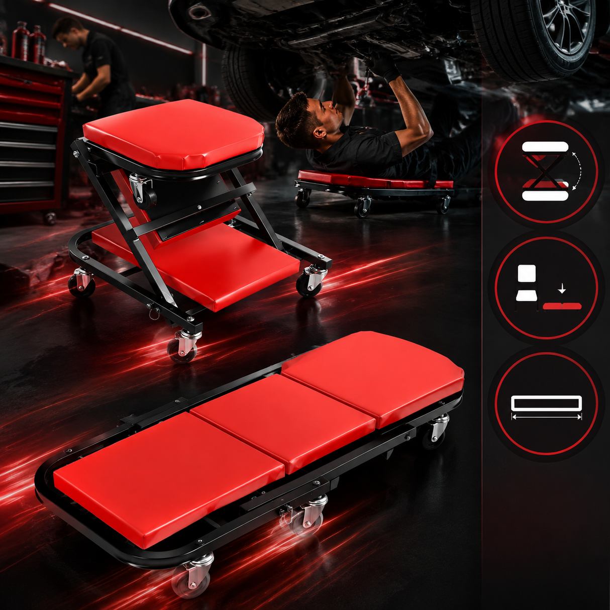 Adjustable Z-Shape Rolling Mechanic Stool