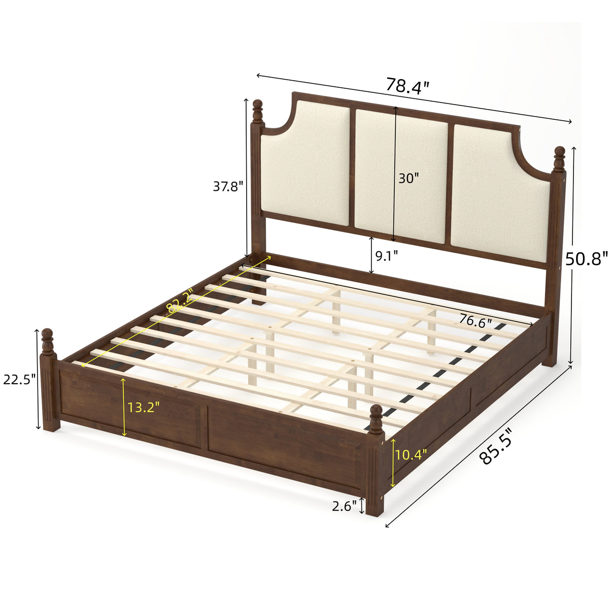 4-Piece King Bedroom Set with Fluted Bed, 2 Nightstands, Bench, Walnut