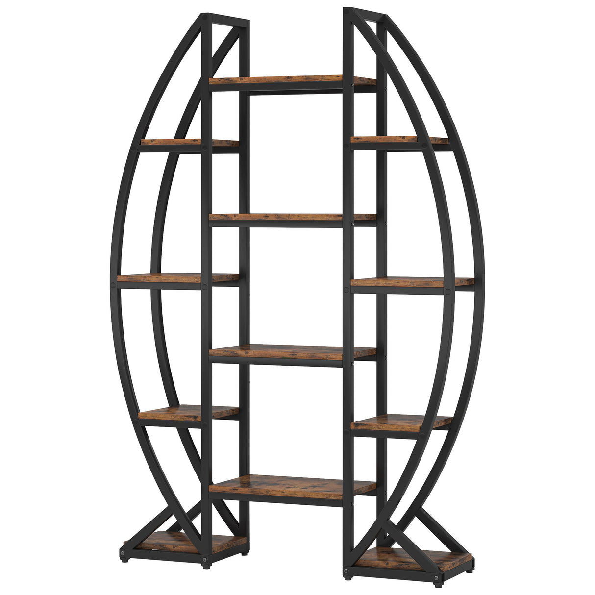 Triple Wide Oval Etagere Bookcase With Shelves For Living Room