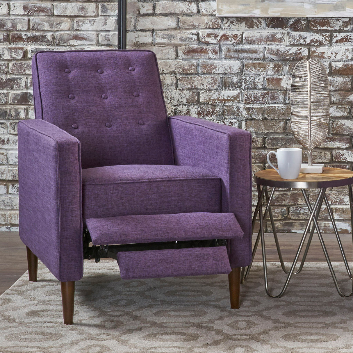 Mid-Century Modern Recliner With Button Tufted Waffle Stitch